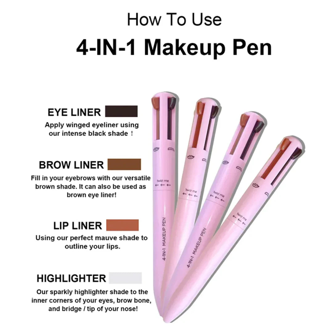 Original 4 In 1 Makeup Pen Waterproof Cosmetic Pencil 4 Color Multi-function Makeup Beauty Pen For Eyeliner Brow Lip Liner Highlighter