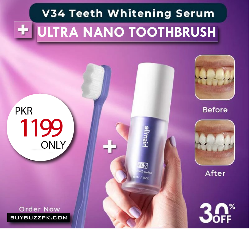 V34 Teeth Whitening Serum + Ultra-Soft Nano ToothBrush - 30 % OFF